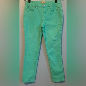 Earl Jeans Tapered Straight Leg Jeans •Stretch •Low Rise•Bright Turquoise• Sz 10